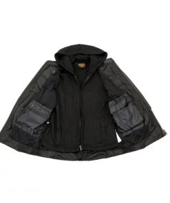 Leather Motorcycle Jackets Milwaukee Leather MLL2555 Women's Black 3/4 Hooded Leather Jacket With Side Stretch