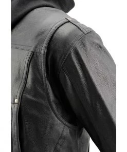 Leather Motorcycle Jackets Milwaukee Leather MLL2555 Women's Black 3/4 Hooded Leather Jacket With Side Stretch