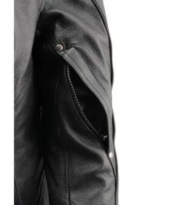 Leather Motorcycle Jackets Milwaukee Leather MLL2555 Women's Black 3/4 Hooded Leather Jacket With Side Stretch
