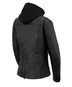 Leather Motorcycle Jackets Milwaukee Leather MLL2555 Women's Black 3/4 Hooded Leather Jacket With Side Stretch