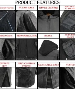Leather Motorcycle Jackets Milwaukee Leather MLL2555 Women's Black 3/4 Hooded Leather Jacket With Side Stretch