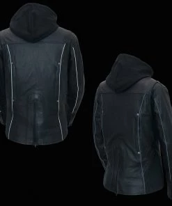 Leather Motorcycle Jackets Milwaukee Leather MLL2555 Women's Black 3/4 Hooded Leather Jacket With Side Stretch