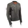Leather Motorcycle Jackets Milwaukee Leather MLL2565 Ladies “Fringed” Lightweight Black Leather Racer Jacket