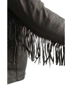 Leather Motorcycle Jackets Milwaukee Leather MLL2565 Ladies “Fringed” Lightweight Black Leather Racer Jacket