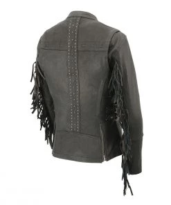 Leather Motorcycle Jackets Milwaukee Leather MLL2565 Ladies “Fringed” Lightweight Black Leather Racer Jacket