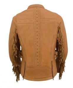Milwaukee Leather MLL2566 Ladies ‘Fringed Racer’ Lightweight Saddle Leather Jacket Leather Motorcycle Jackets