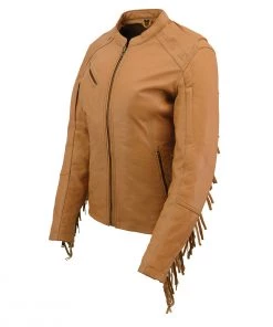 Milwaukee Leather MLL2566 Ladies ‘Fringed Racer’ Lightweight Saddle Leather Jacket Leather Motorcycle Jackets
