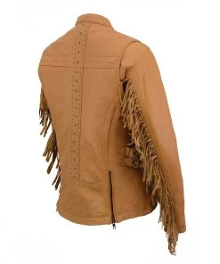 Milwaukee Leather MLL2566 Ladies ‘Fringed Racer’ Lightweight Saddle Leather Jacket Leather Motorcycle Jackets