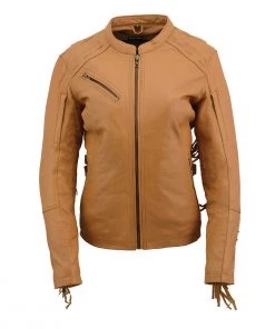 Milwaukee Leather MLL2566 Ladies ‘Fringed Racer’ Lightweight Saddle Leather Jacket Leather Motorcycle Jackets