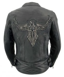 Milwaukee Leather MLL2570 Ladies Phoenix Embroidered Black Leather MC Jacket Leather Motorcycle Jackets