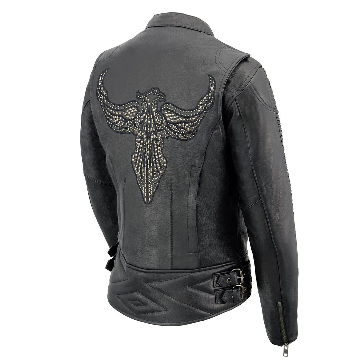 Milwaukee Leather MLL2570 Ladies Phoenix Embroidered Black Leather MC Jacket Leather Motorcycle Jackets