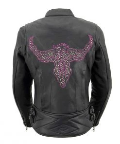 Milwaukee Leather MLL2570 Ladies Phoenix Black Fuchsia Pink Leather MC Jacket Leather Motorcycle Jackets