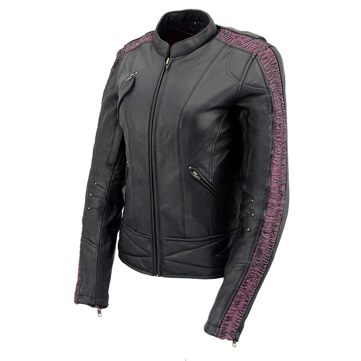 Milwaukee Leather MLL2570 Ladies Phoenix Black Fuchsia Pink Leather MC Jacket Leather Motorcycle Jackets
