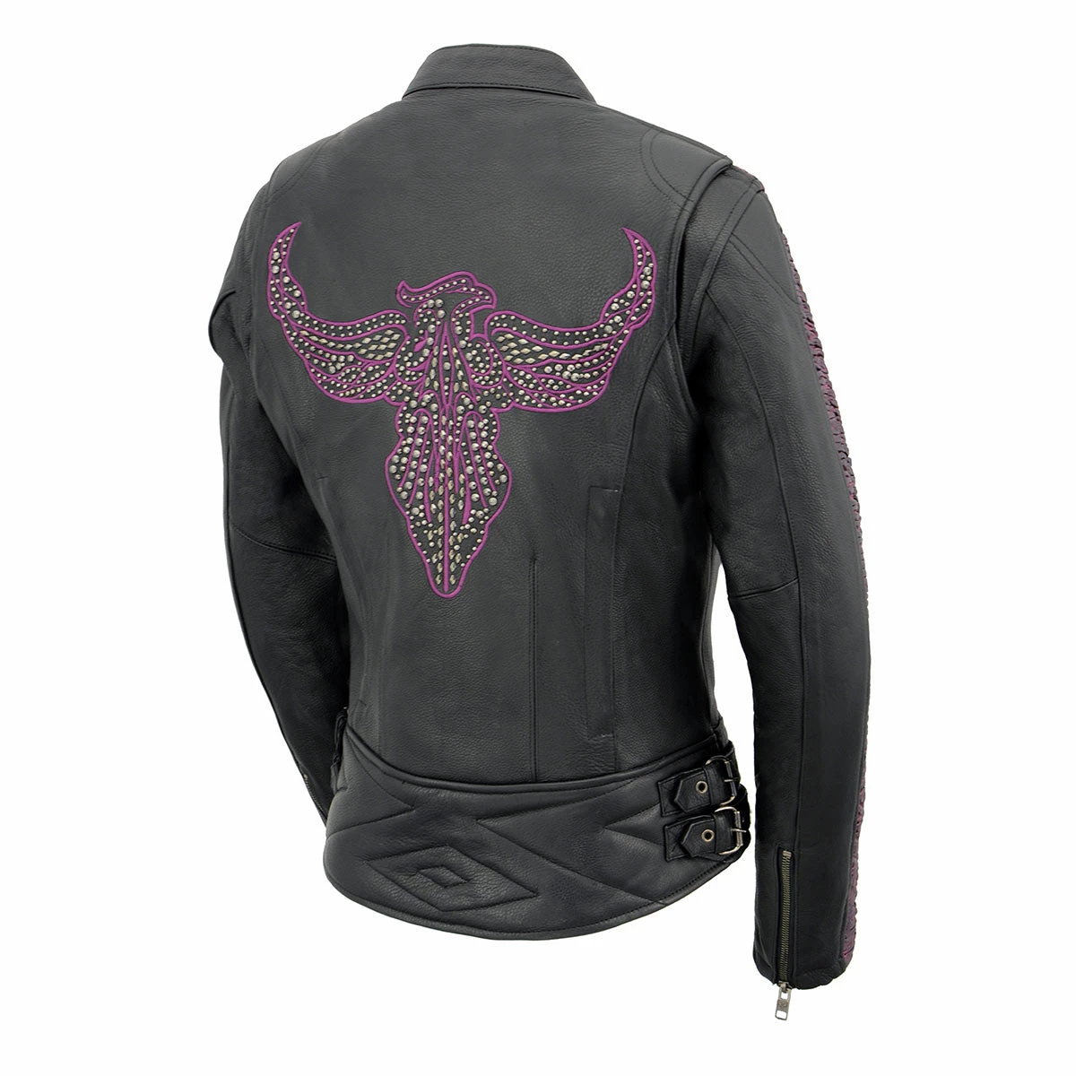 Milwaukee Leather MLL2570 Ladies Phoenix Black Fuchsia Pink Leather MC Jacket Leather Motorcycle Jackets