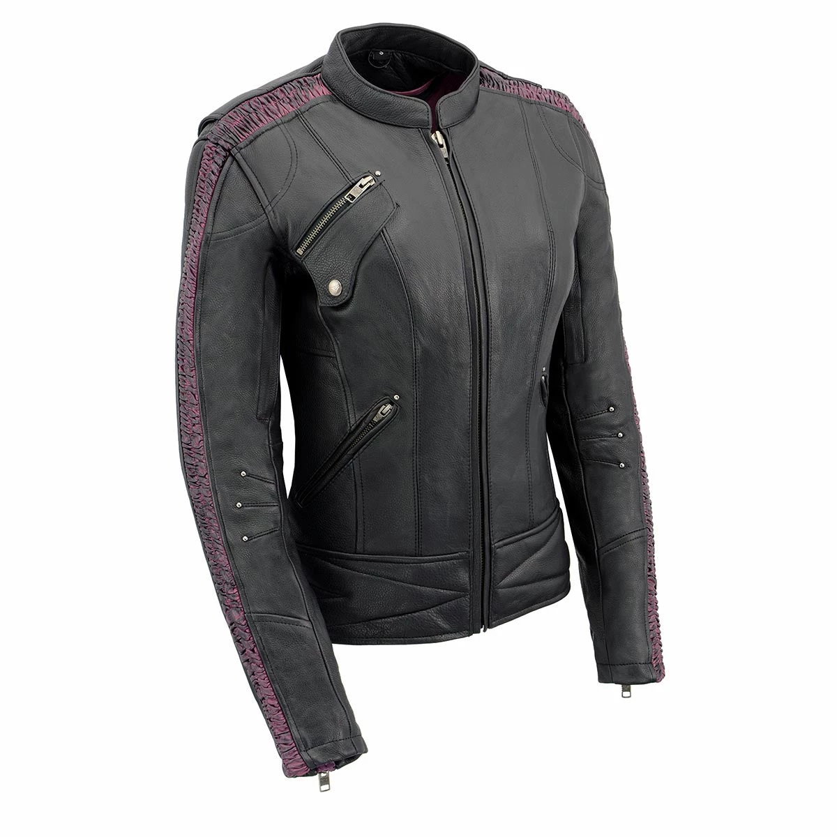 Milwaukee Leather MLL2570 Ladies Phoenix Black Fuchsia Pink Leather MC Jacket Leather Motorcycle Jackets