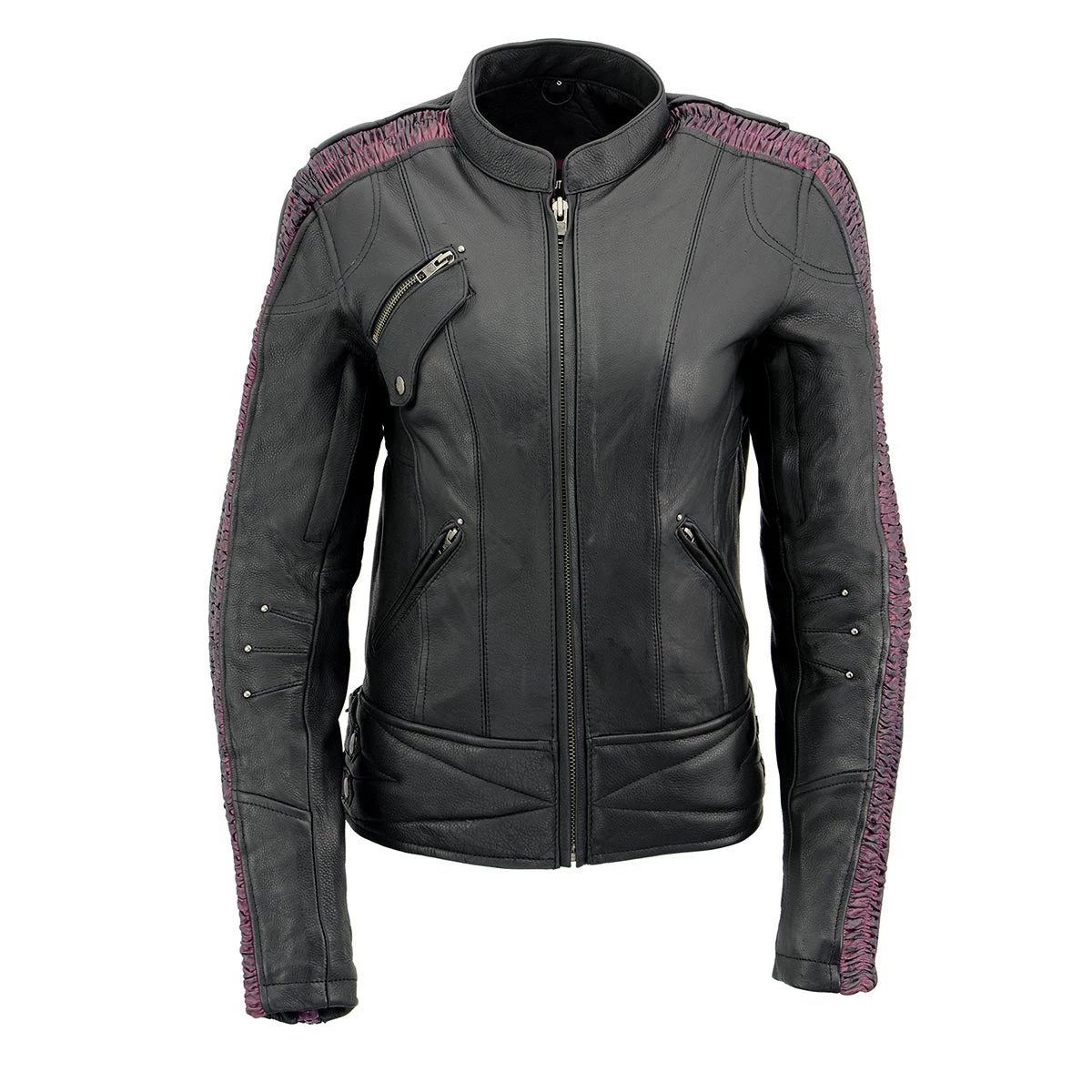 Milwaukee Leather MLL2570 Ladies Phoenix Black Fuchsia Pink Leather MC Jacket Leather Motorcycle Jackets