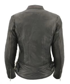 Leather Motorcycle Jackets Milwaukee Leather MLL2571 Ladies Black “Crinkled Arm” Lightweight Racer Jacket