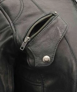 Leather Motorcycle Jackets Milwaukee Leather MLL2571 Ladies Black “Crinkled Arm” Lightweight Racer Jacket