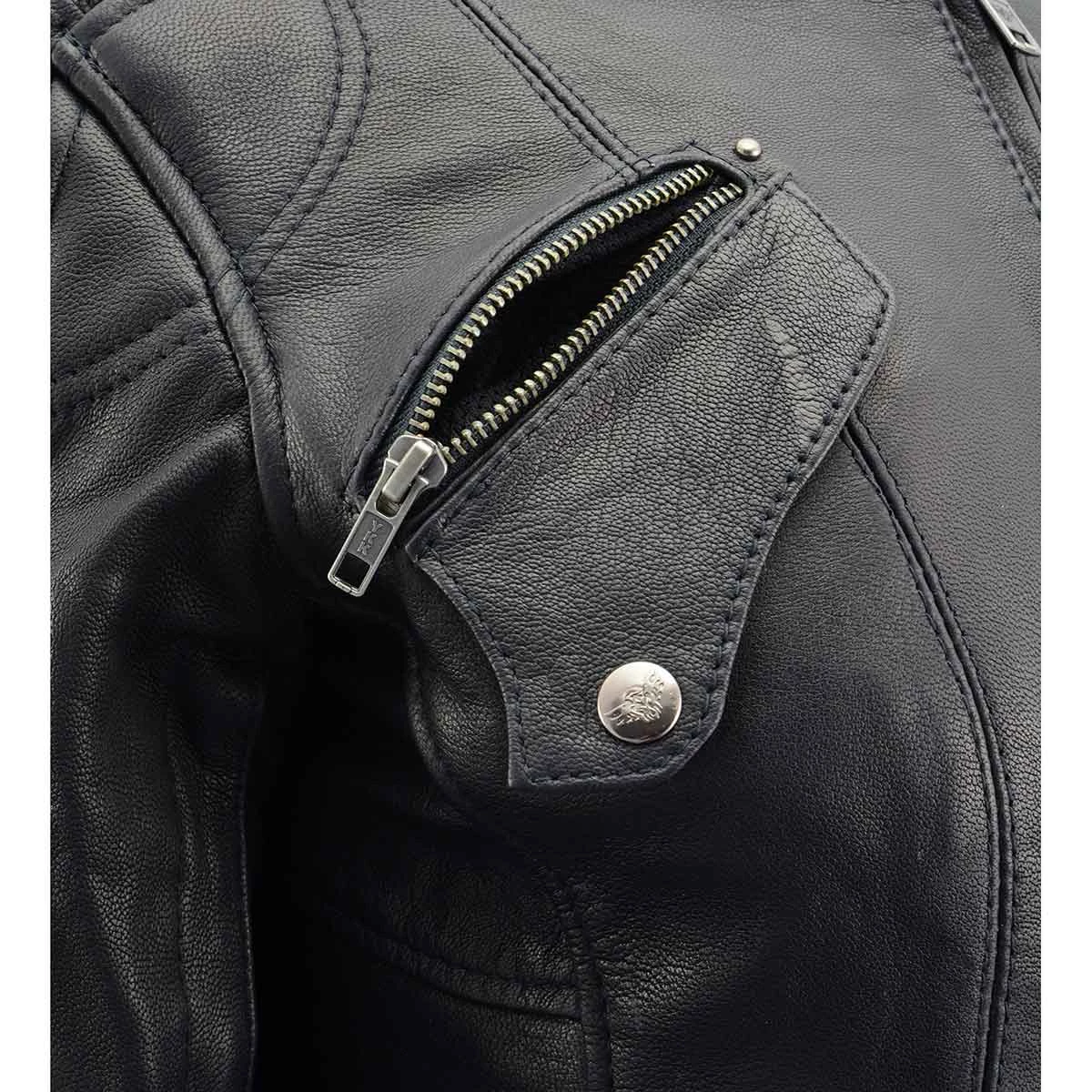 Milwaukee Leather MLL2571 Ladies Black And Purple “Crinkled Arm” Lightweight Racer Jacket