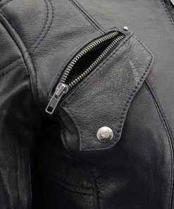 Leather Motorcycle Jackets Milwaukee Leather MLL2571 Ladies Black And Pink “Crinkled Arm” Lightweight Racer Jacket