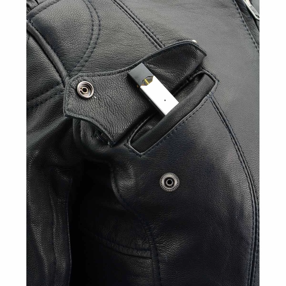 Milwaukee Leather MLL2571 Ladies Black And Purple “Crinkled Arm” Lightweight Racer Jacket