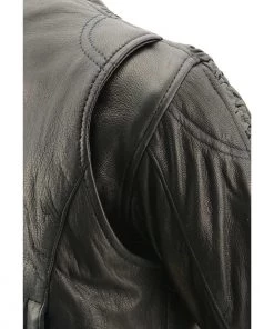 Leather Motorcycle Jackets Milwaukee Leather MLL2571 Ladies Black “Crinkled Arm” Lightweight Racer Jacket