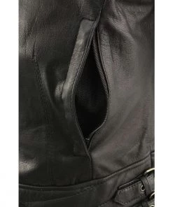 Leather Motorcycle Jackets Milwaukee Leather MLL2571 Ladies Black “Crinkled Arm” Lightweight Racer Jacket