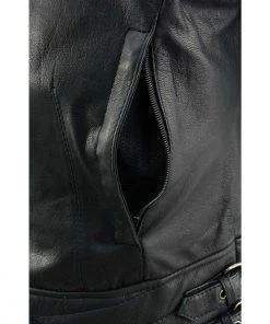 Leather Motorcycle Jackets Milwaukee Leather MLL2571 Ladies Black And Pink “Crinkled Arm” Lightweight Racer Jacket