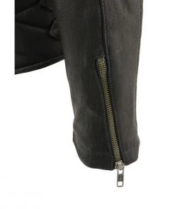 Leather Motorcycle Jackets Milwaukee Leather MLL2571 Ladies Black “Crinkled Arm” Lightweight Racer Jacket