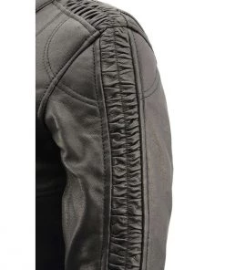 Leather Motorcycle Jackets Milwaukee Leather MLL2571 Ladies Black “Crinkled Arm” Lightweight Racer Jacket
