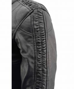 Leather Motorcycle Jackets Milwaukee Leather MLL2571 Ladies Black And Pink “Crinkled Arm” Lightweight Racer Jacket