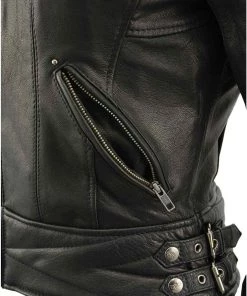 Leather Motorcycle Jackets Milwaukee Leather MLL2571 Ladies Black “Crinkled Arm” Lightweight Racer Jacket