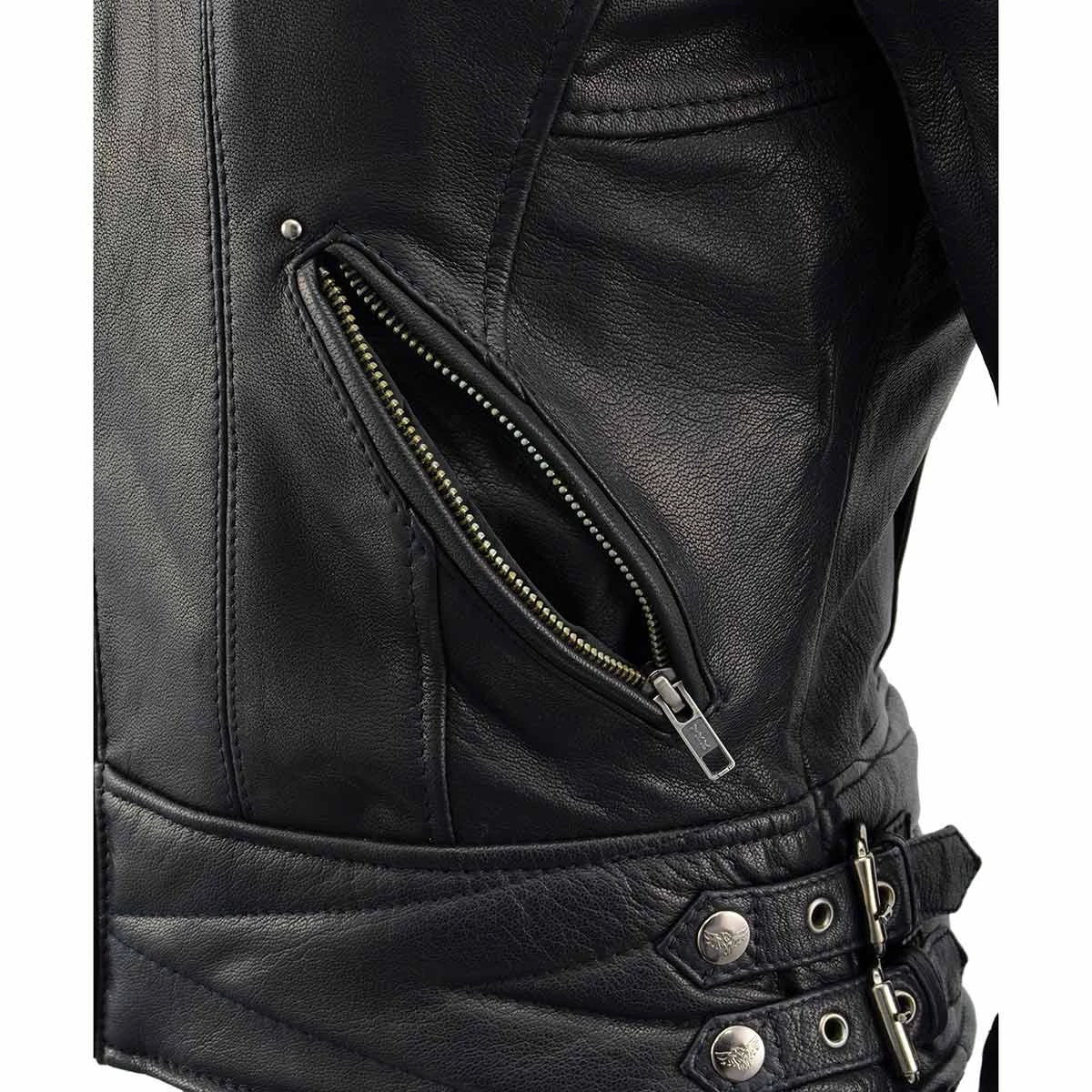 Leather Motorcycle Jackets Milwaukee Leather MLL2571 Ladies Black And Pink “Crinkled Arm” Lightweight Racer Jacket