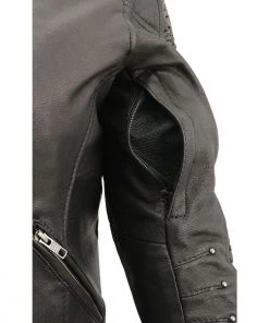 Leather Motorcycle Jackets Milwaukee Leather MLL2571 Ladies Black “Crinkled Arm” Lightweight Racer Jacket