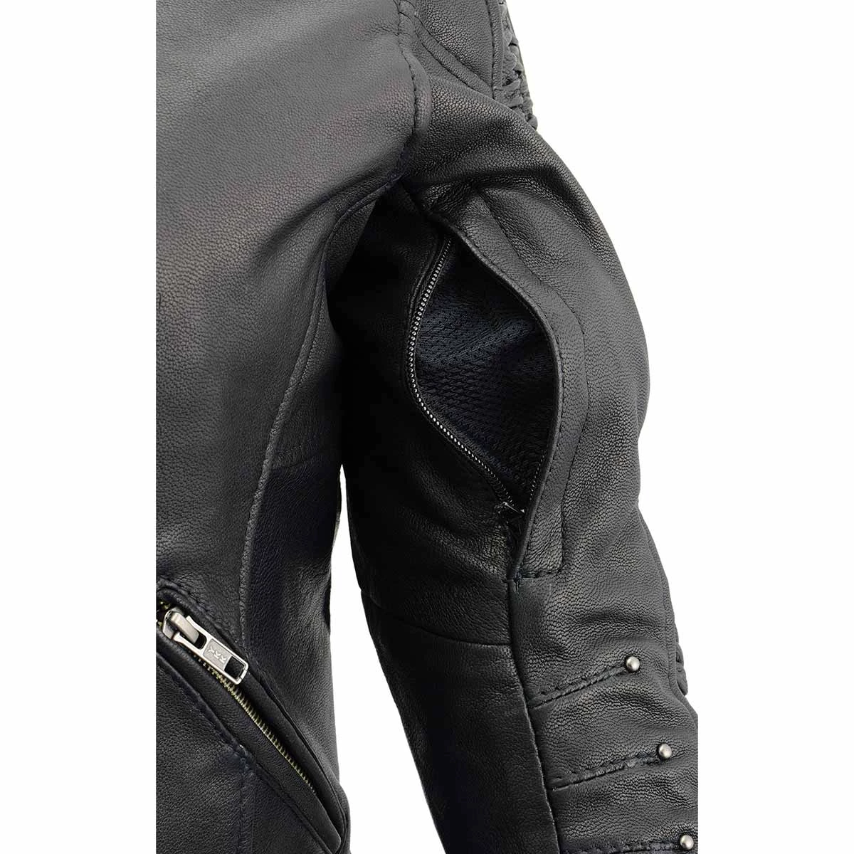 Milwaukee Leather MLL2571 Ladies Black And Purple “Crinkled Arm” Lightweight Racer Jacket