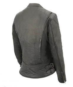 Leather Motorcycle Jackets Milwaukee Leather MLL2571 Ladies Black “Crinkled Arm” Lightweight Racer Jacket