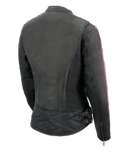 Leather Motorcycle Jackets Milwaukee Leather MLL2571 Ladies Black And Pink “Crinkled Arm” Lightweight Racer Jacket