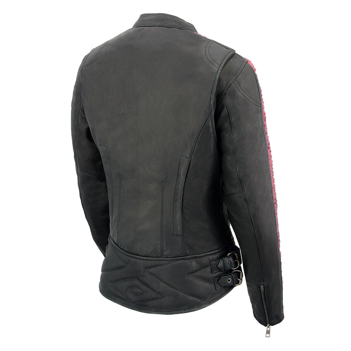 Leather Motorcycle Jackets Milwaukee Leather MLL2571 Ladies Black And Pink “Crinkled Arm” Lightweight Racer Jacket