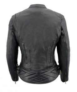 Milwaukee Leather MLL2571 Ladies Black And Purple “Crinkled Arm” Lightweight Racer Jacket