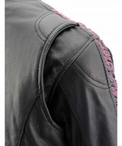 Milwaukee Leather MLL2571 Ladies Black And Purple “Crinkled Arm” Lightweight Racer Jacket