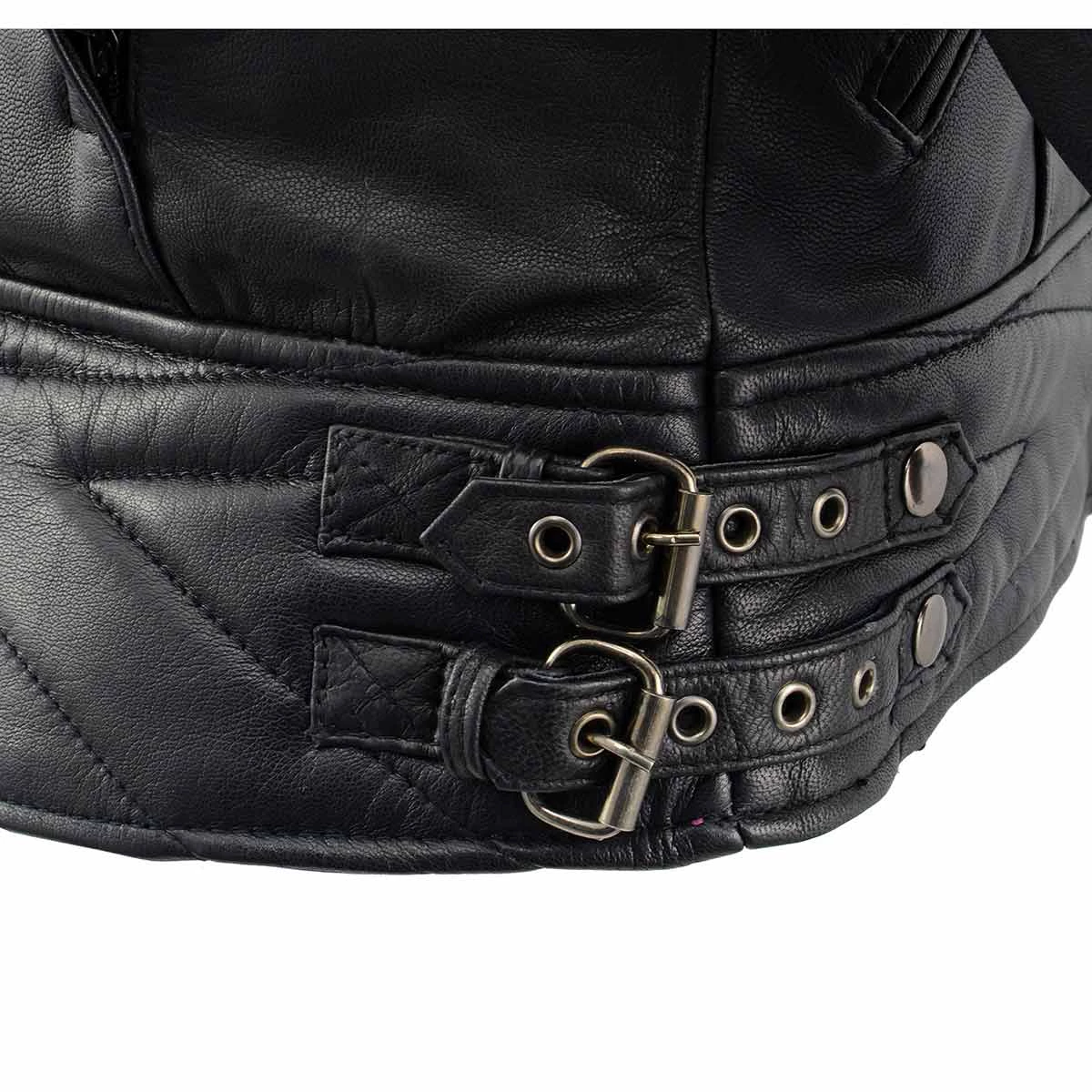 Milwaukee Leather MLL2571 Ladies Black And Purple “Crinkled Arm” Lightweight Racer Jacket