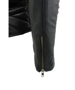 Milwaukee Leather MLL2571 Ladies Black And Purple “Crinkled Arm” Lightweight Racer Jacket