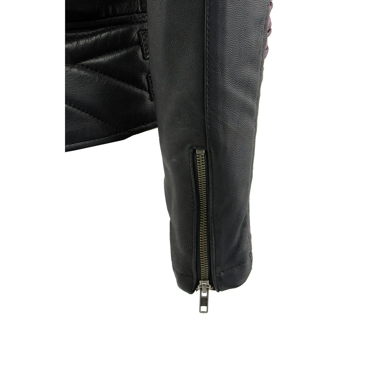 Milwaukee Leather MLL2571 Ladies Black And Purple “Crinkled Arm” Lightweight Racer Jacket