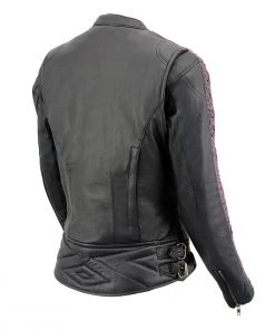Milwaukee Leather MLL2571 Ladies Black And Purple “Crinkled Arm” Lightweight Racer Jacket