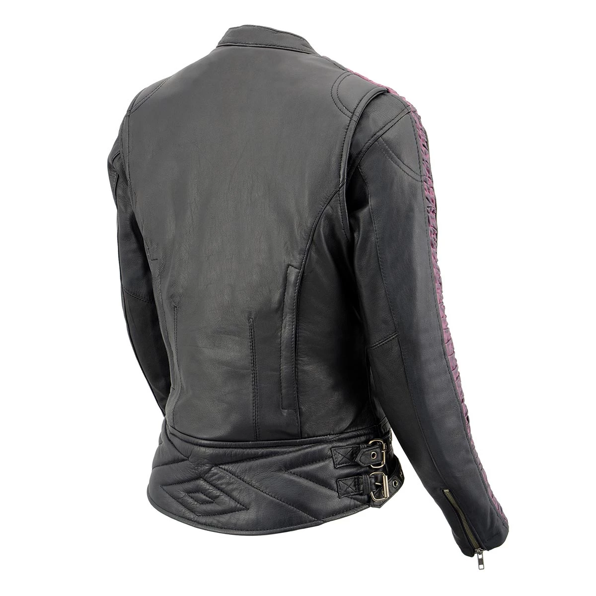 Milwaukee Leather MLL2571 Ladies Black And Purple “Crinkled Arm” Lightweight Racer Jacket