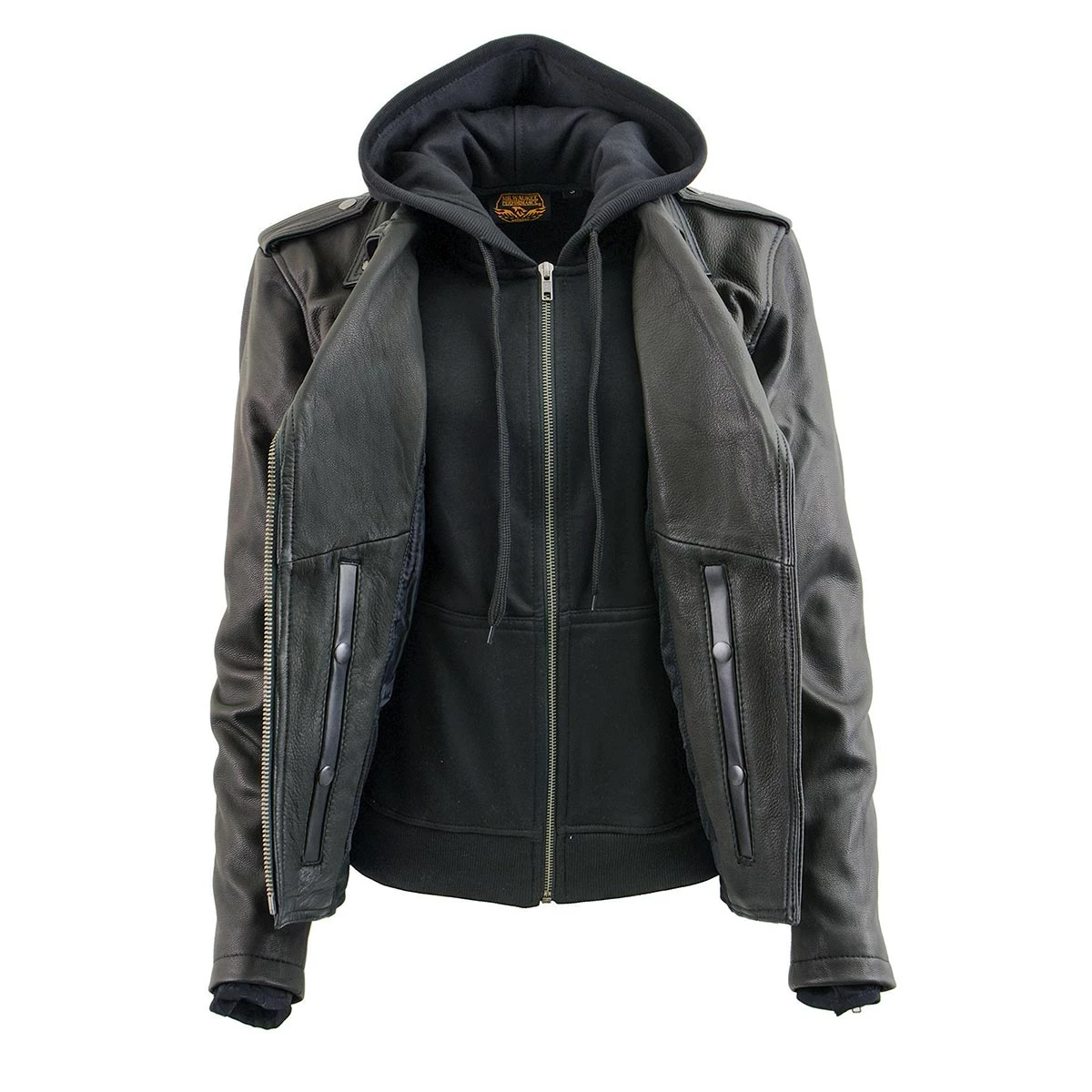 Leather Motorcycle Jackets Milwaukee Leather MLL2575 Ladies Black Vented MC Jacket With Removable Hoodie