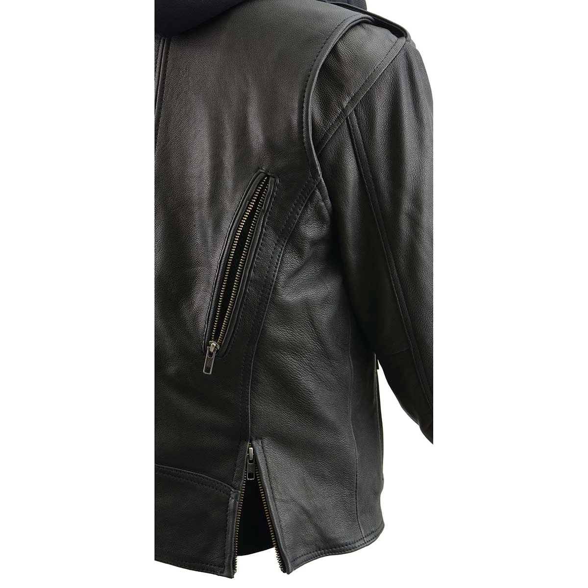 Leather Motorcycle Jackets Milwaukee Leather MLL2575 Ladies Black Vented MC Jacket With Removable Hoodie