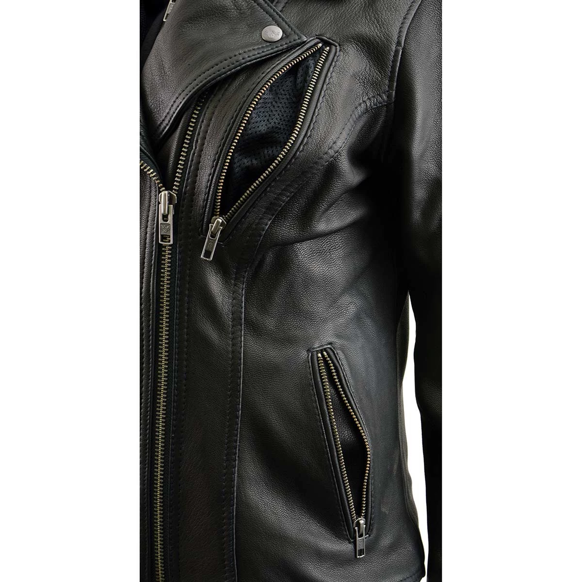 Leather Motorcycle Jackets Milwaukee Leather MLL2575 Ladies Black Vented MC Jacket With Removable Hoodie