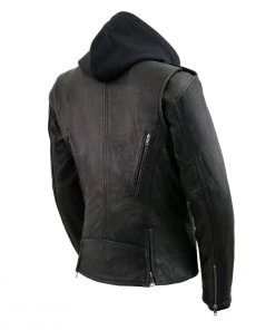 Leather Motorcycle Jackets Milwaukee Leather MLL2575 Ladies Black Vented MC Jacket With Removable Hoodie