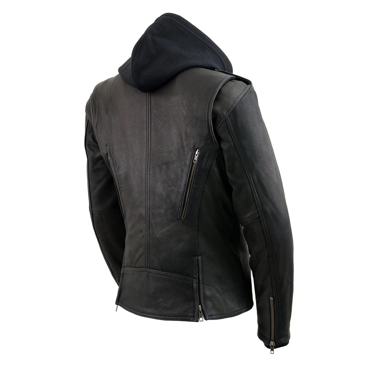 Leather Motorcycle Jackets Milwaukee Leather MLL2575 Ladies Black Vented MC Jacket With Removable Hoodie